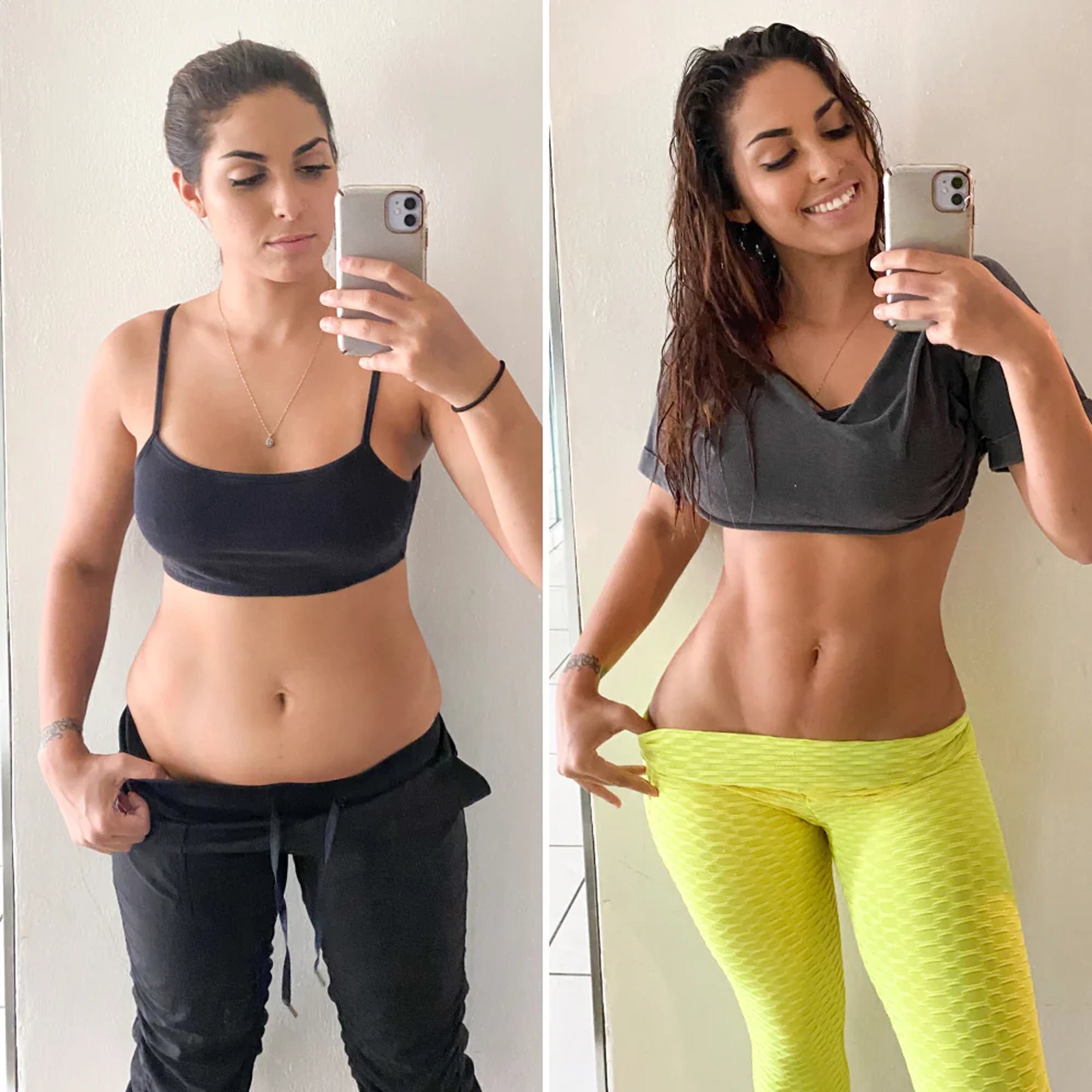 Antes y despues Camila | Hot shapers Resultados antes y después de usar faja reductora Hot Shapers, mostrando abdomen más plano y cintura definida