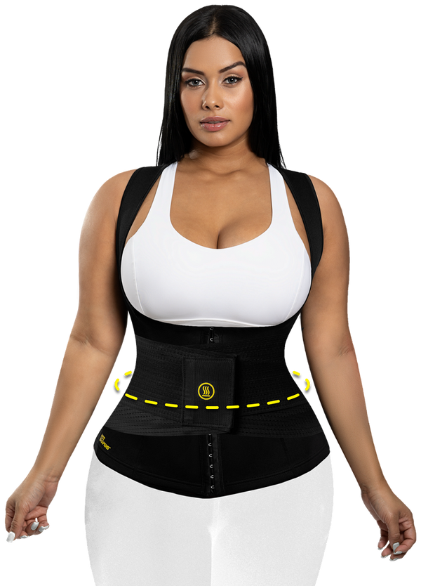 Tallas Hot shapers Mujer usando faja Hot Shapers con compresión en la cintura.